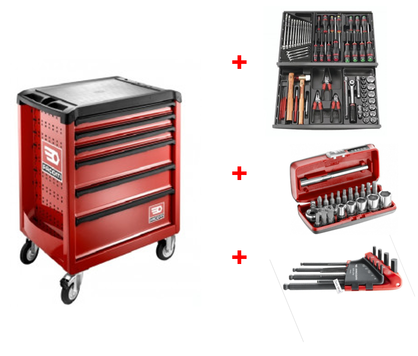 KIT SERVANTE ROLL 6 TIROIRS AVEC COFFRETS D'OUTILS